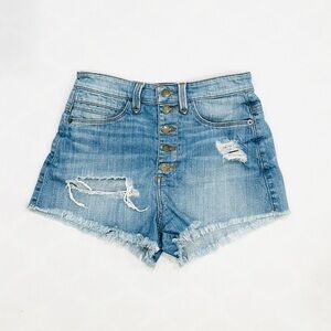 Vintage GUESS Jeans High Waist Button Fly Distressed Denim Blue Jeans Shorts